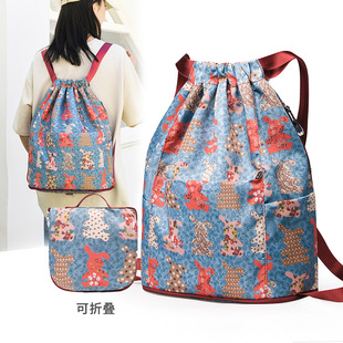 2026抽绳束口软花布轻便可折叠变小包女双肩背游玩舞蹈健身水桶包