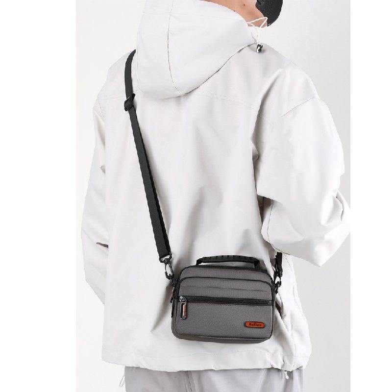 2026双层多袋撞色三用男手提单肩斜挎穿皮带手机证件收款小方腰包