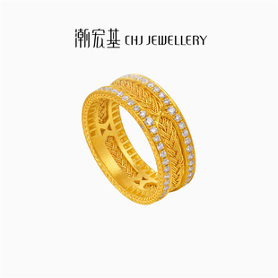 潮宏基花丝风雨桥黄金钻石戒指高级感非遗轻奢镶嵌送礼物女