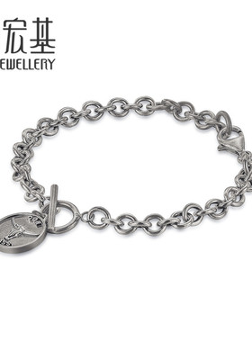 潮宏基情侣复古嘻哈风银手链
