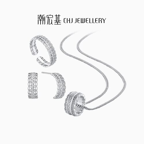 潮宏基御范s925银项链耳钉戒指银戒女戒手饰腰缠万贯送女友生日