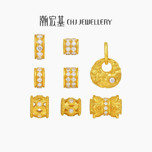 潮宏基臻金国色足金钻石串珠黄金镶嵌转运珠古法吊坠金坨坨跑马环