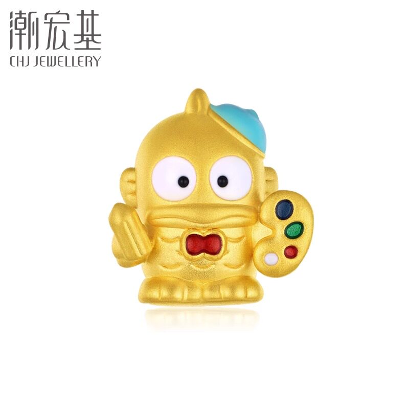 潮宏基三丽鸥人鱼汉顿足金串珠黄金转运珠吊坠章鱼5D硬金礼物丑鱼