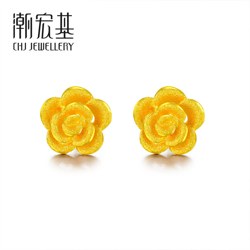 潮宏基耳环耳饰女款足金耳钉黄金