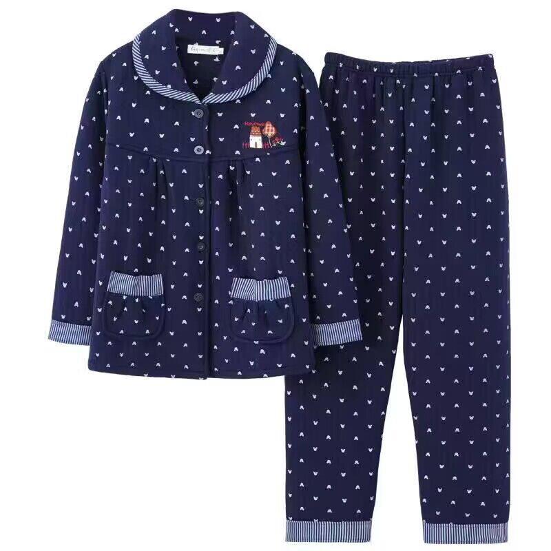 2025秋冬季睡衣女士纯棉加厚薄夹层棉女款长袖全棉妈妈套装家居服