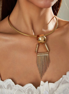 欧美明星大牌流苏项圈耳钉套装 金属奢华保色女项链neckl  women