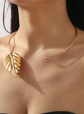 欧美小众设计立体叶子项圈 高级感精致日常百搭时尚配饰女bracele