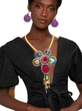 项链女2021年新款欧美流苏饰品铝丝毛衣链套装African Necklace