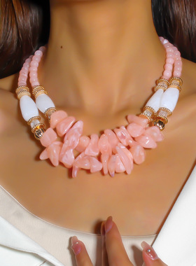 欧美时尚锁骨颈链双层不规则异形珠子项链Beaded necklace women