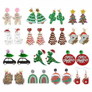 欧美圣诞树彩虹考拉恐龙仙人掌姜饼人耳环耳饰Christmas Earrings