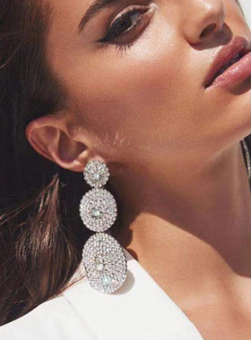 欧美夸张多层大圆形镶钻玻璃钻水钻满钻耳环超闪超仙耳钉earrings