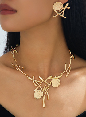 热卖个性夸张珊瑚耳钉项链套装