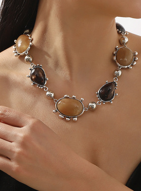 necklace women秋冬新款ZA文艺复古几何项链 西部乡村风小众锁骨