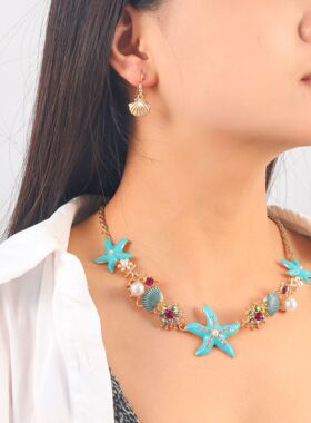 earrings海边沙滩风时尚高级感项链耳环套装海星贝壳锁骨链女
