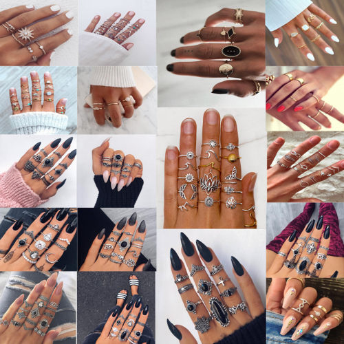 复古新款个性关节戒指环套装Retro silver women joint rings set