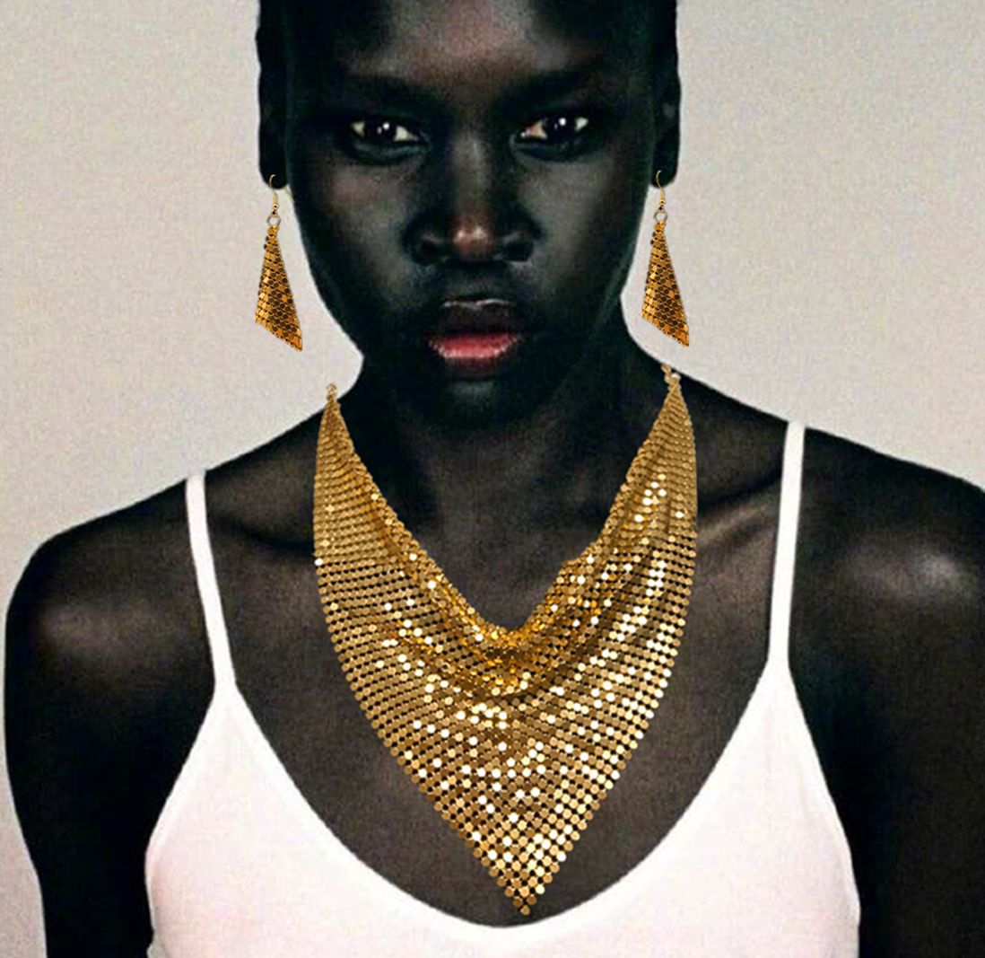 欧美时尚亮珠片三角丝巾毛衣链