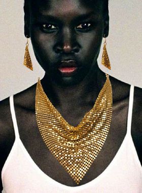 欧美时尚亮珠片三角丝巾毛衣链