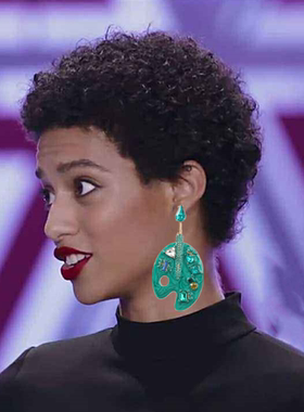 耳环2022年新款潮 高级感欧美夸张时尚彩钻滴油调色盘耳钉earring