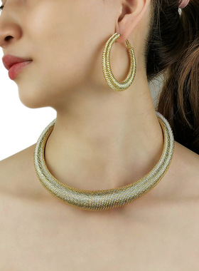 项链2023新款锁骨链时尚弹簧夸张宫廷贵气晚宴套装耳环necklace