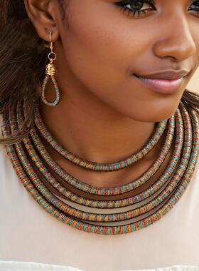 necklace women欧美时尚多层磁吸锁骨颈链项链耳环套装choker饰品