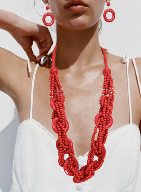 新款复古风多层圆片串珠项链个性