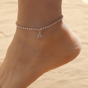 水钻脚链镶钻26英文字母沙滩脚饰 ladies欧美时尚 fashion Anklet