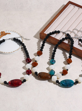 欧美新品树脂椭圆串珠几何锁骨链