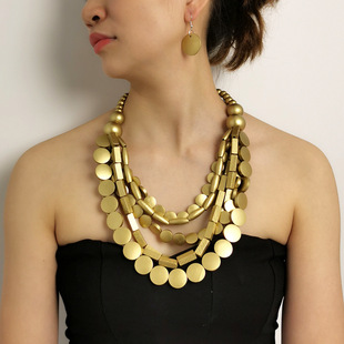 波西米亚多色圆片夸张多层项链 民族风手工制作百搭项链女配饰
