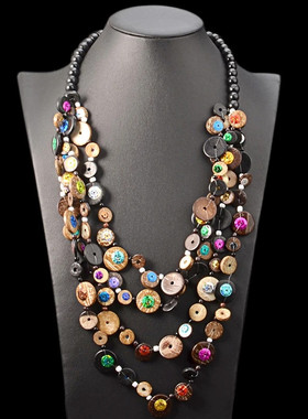 necklace women波西米亚民族项链女式黑色木珠链复古个性长款项链