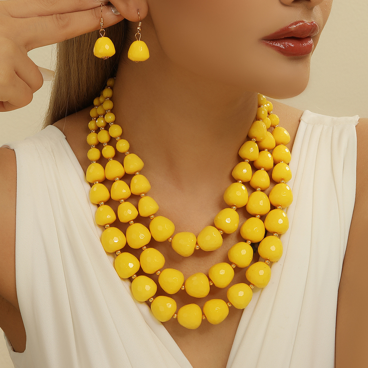 馒头珠多层项链耳环套装欧美饰品shein货源necklace