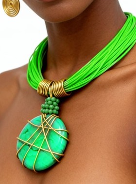 2026新品树脂纹理吊坠项链耳环套装荧光色项链饰品necklaces