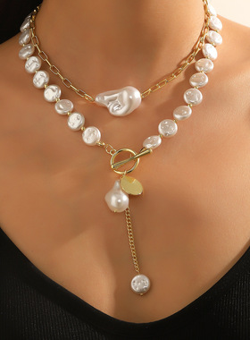 欧美亚马逊饰品珍珠饰品高级感礼物项链女巴洛克珍珠项链necklace