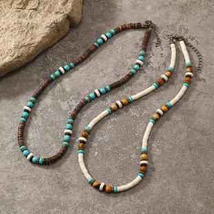 necklace 项链饰品 women跨境欧美简约椰壳天然绿松石隔片小众男士