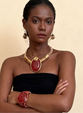 欧美时尚新款树脂椭圆形吊坠青花瓷纹项链耳环几何手镯neckla