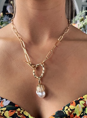 欧美时尚樱花珍珠金属长款百搭项链女New pearl women necklaces