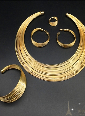 Fashion new women necklace earrings bracelet rings set2024女