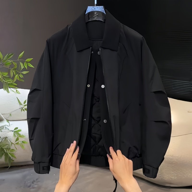 老钱风棉服男士结构翻领加厚棉衣假两件外套时尚慵懒风夹克外套男