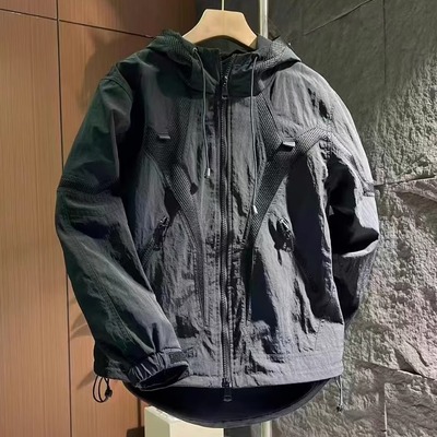 春季新款网眼拼接连帽夹克冲锋衣