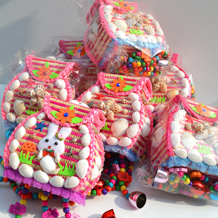 儿童小背篓鱼篓竹编包包幼儿园演出舞台道具天然贝壳民族风工艺