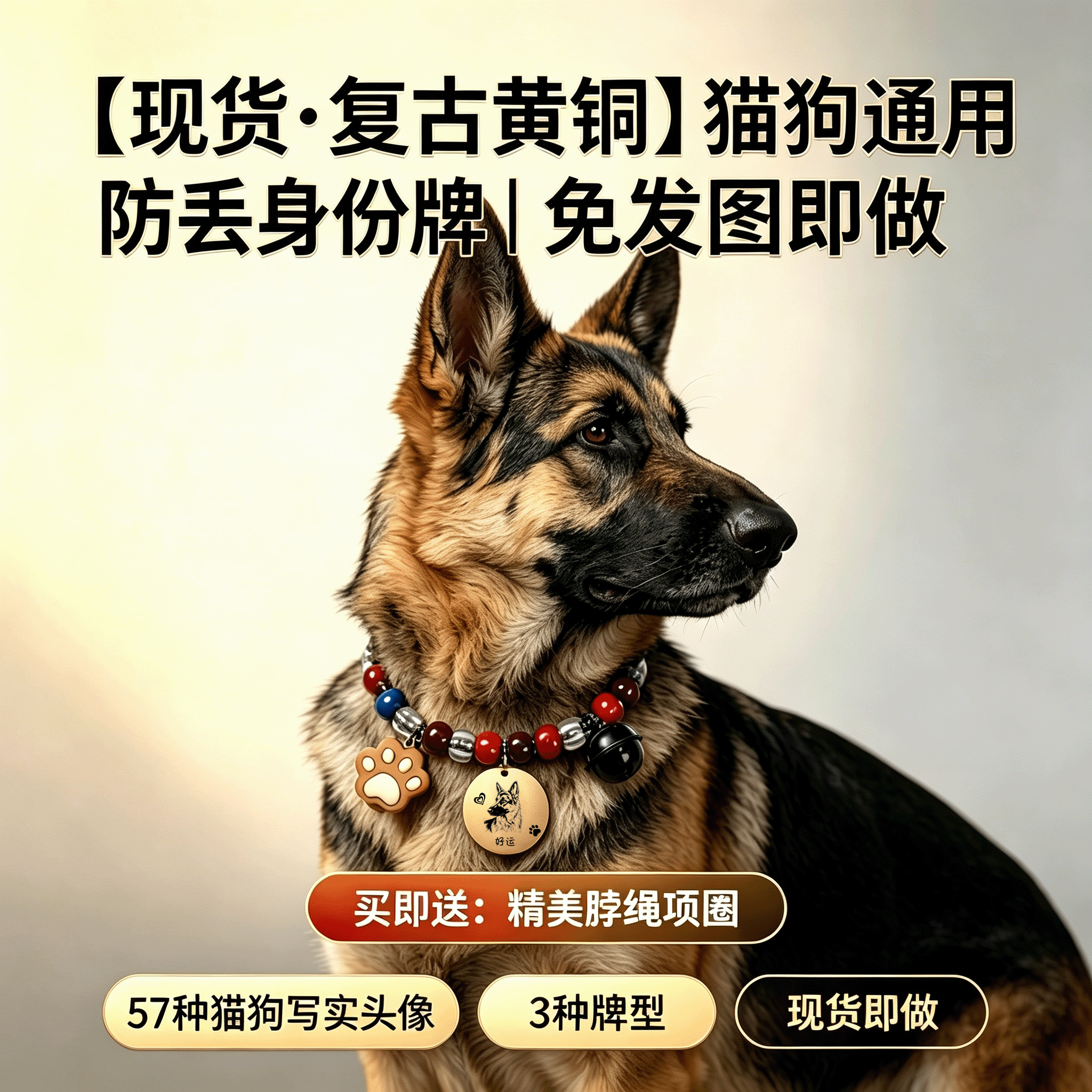 复古黄铜猫狗防丢身份牌DIY定制
