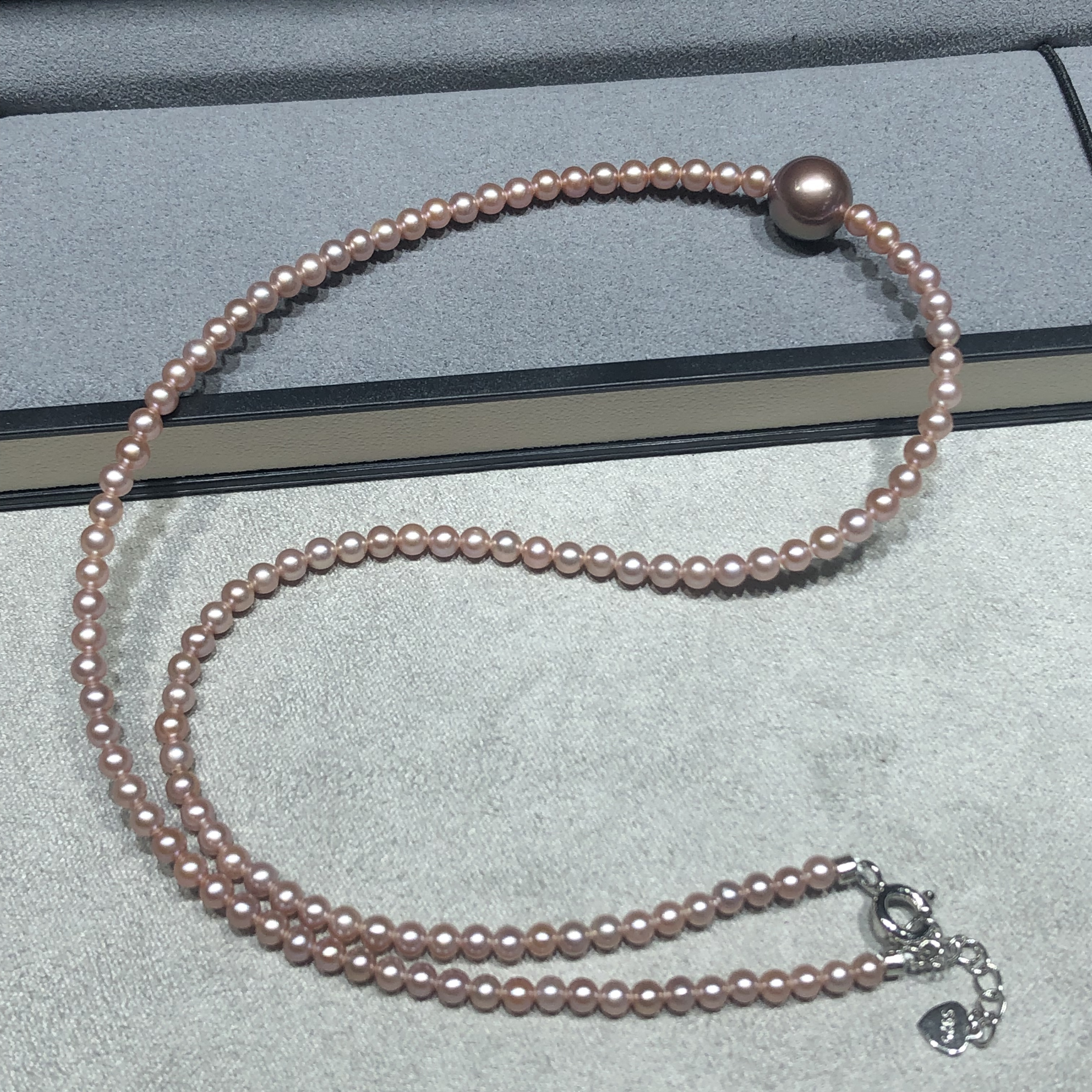 天然紫色小米珍珠项链淡水吊坠正圆强光无暇锁骨可调节轻奢女款