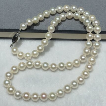 正品中国南珠合浦珍珠项链6.5-7天然海水养殖无优化圆形柔光小颗