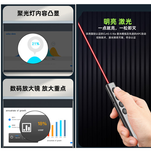 ppt翻页笔教师用多功能媒体遥控翻页器电子激光上课件演示教学一体机幻灯片播放充电款
