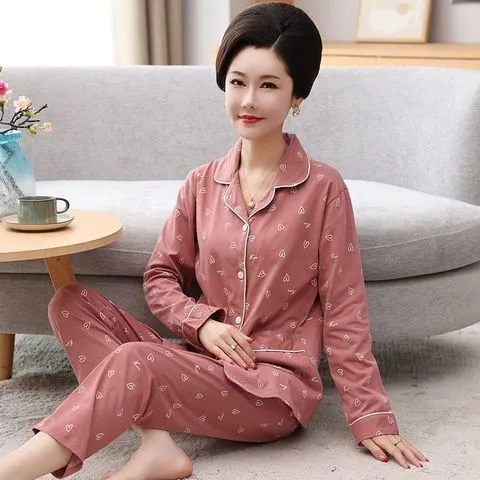 中老年套装中年女100%薄款长袖睡衣2022春秋季新款妈妈家居服纯棉,女士内衣/男士内衣/家居服,睡袍/浴袍,淘宝优惠券,粉丝福利购,淘宝优惠卷
