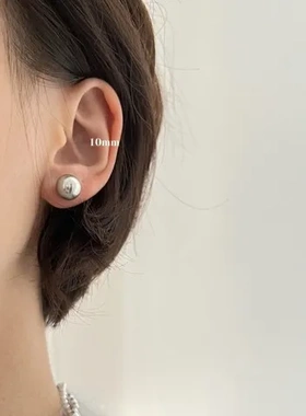 新款高级感S925复古耳钉异彩2025银灰色正圆耳针轻奢真多麻纯银