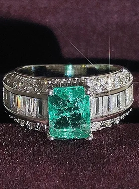 女r8108戒指公主方镶嵌高碳帕拉伊巴品质shein精工