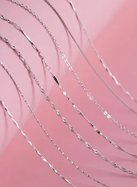 S925单配链盒子纯银项链万盈十字首饰水波瓜子元宝锁骨链