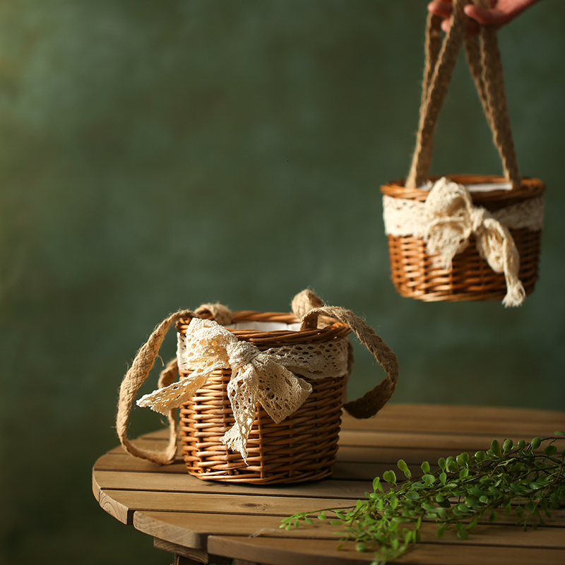 藤编手提篮水桶迷你包小夏日田园