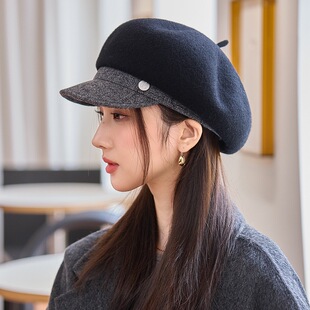 韩版百搭羊毛呢贝雷帽子女款秋冬季休闲气质鸭舌帽时尚大衣帽淑女