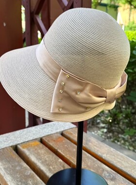 外贸精品遮阳帽高端时尚丝绸蝴蝶结防晒轻盈透气可折叠夏季女帽子